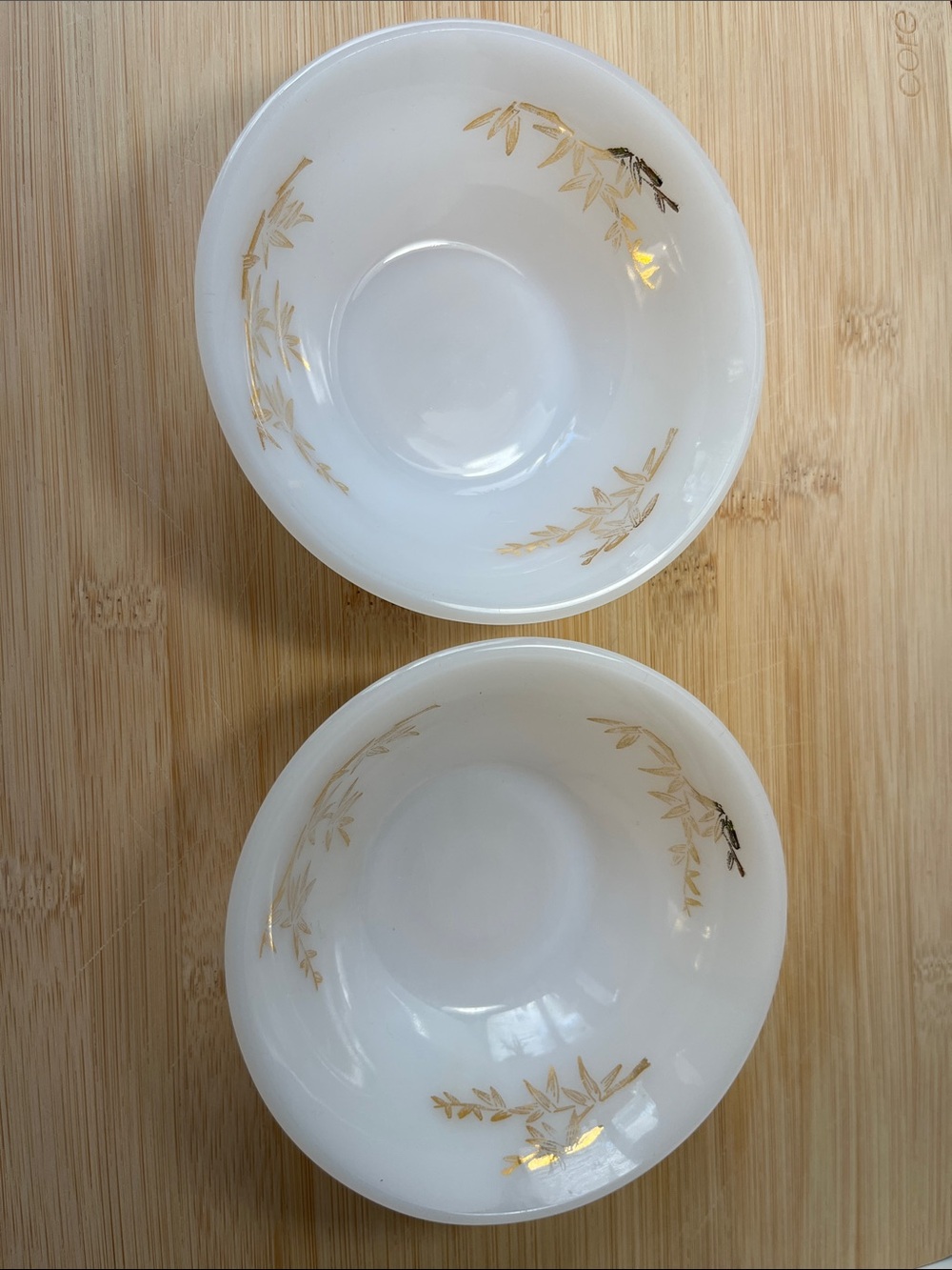 Set of 2 Dessert Vintage Federal Glass Milk Bowls - Gold Bamboo Pattern